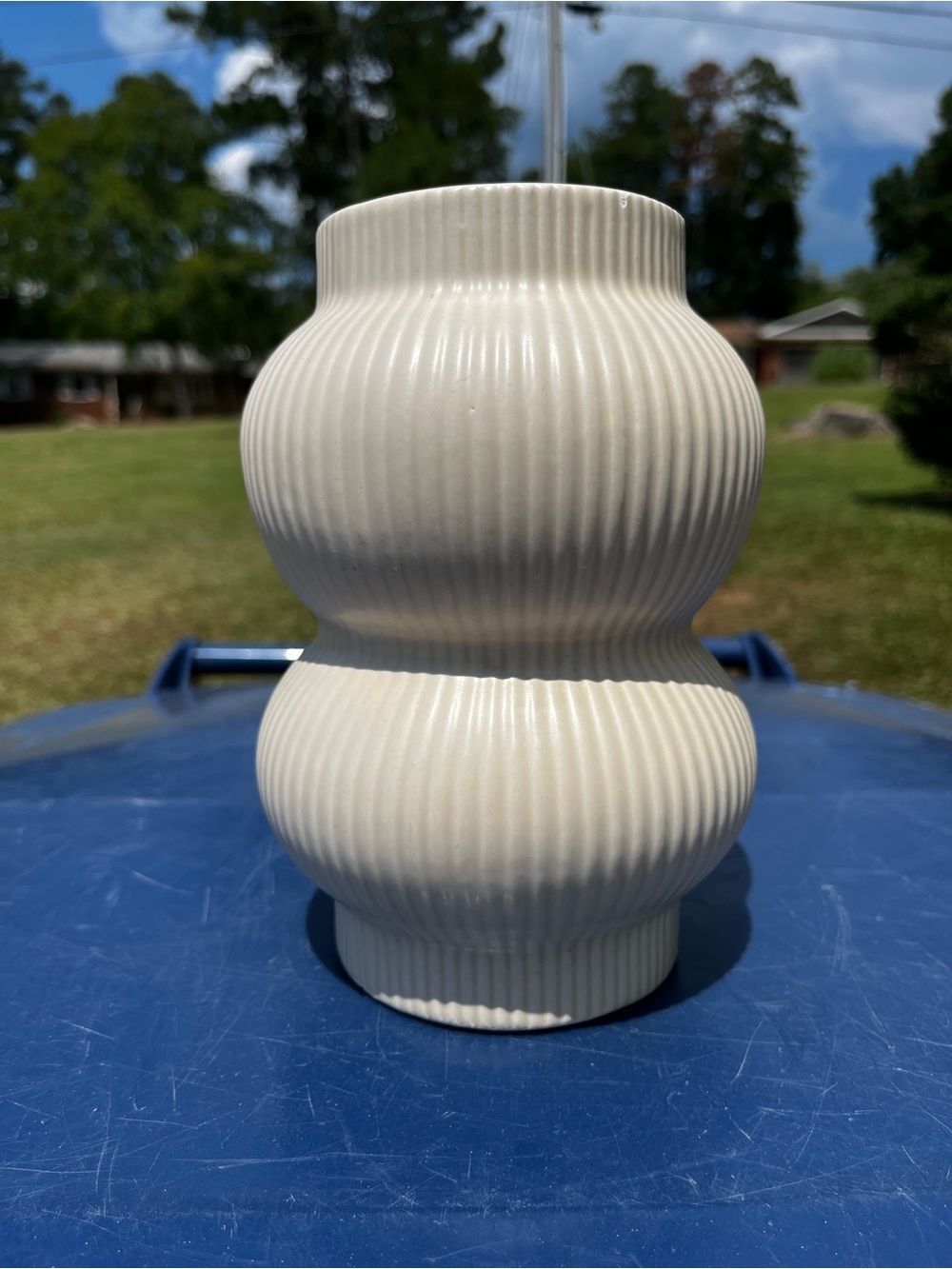Neutral Ribbed Ceramic Vase - Cream Decorative Accent